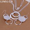 URMYLADY 925 Silver Wedding Christmas Gift Retro Double Matte Geometric Pendant Necklace Drop Earrings Fashion Jewelry Sets