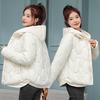 Women Winter Coat Fake Two-piece Zipper Button Closure Padded Hooded Turn-down Collar