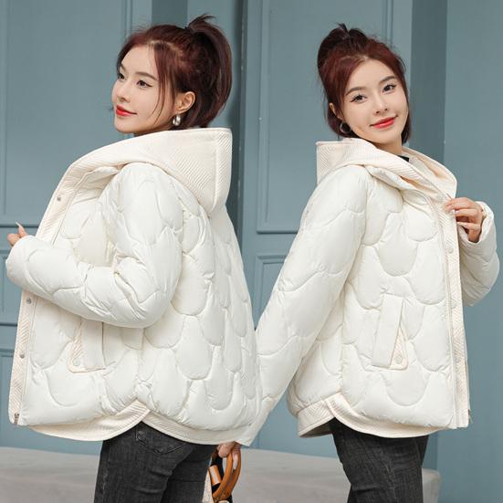 Women Winter Coat Fake Two-piece Zipper Button Closure Padded Hooded Turn-down Collar