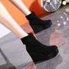 Wedge Heel Fashion Short Boots Women 2024 Autumn New Round Head Thick Sole High Heel Thin Boots Elastic and Comfortable Versatile Single Boots