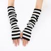 Women Striped Elbow Gloves Winter Knitted Arm Warmers Goth Punk Fingerless Gloves Stretchy Mittens with Thumb Hole for Daily Wear Cosplay