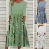 Women's Summer Flowy Midi Dress Boho Floral Pleated Dress with Pockets Casual Half Sleeve Crew Neck Swing Dress