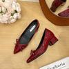 Pointed Small Man Bow Evening Evening Shoes 2025 New Soft Sole Gentle Thick Heel Patent Leather Inner Height Increase Single Shoes Women