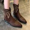 Модные женские ботильоны в стиле вестерн, модные удобные туфли с острым носком, горячая распродажа осени 2024 года, новые кожаные туфли на среднем каблуке, классические туфли-лодочки Femme Botas