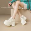 12Cm Inner Height Increase Muffin Thick-soled Leather Single Shoes Spring New Waterproof Table Small Thick Heel Lace-up Casual Leather Shoes
