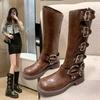 Autumn and Winter  Vintage Boots Women Summer Thin Western Cowboy Boot Medium Heel Boots Leather  Cavalry Boots