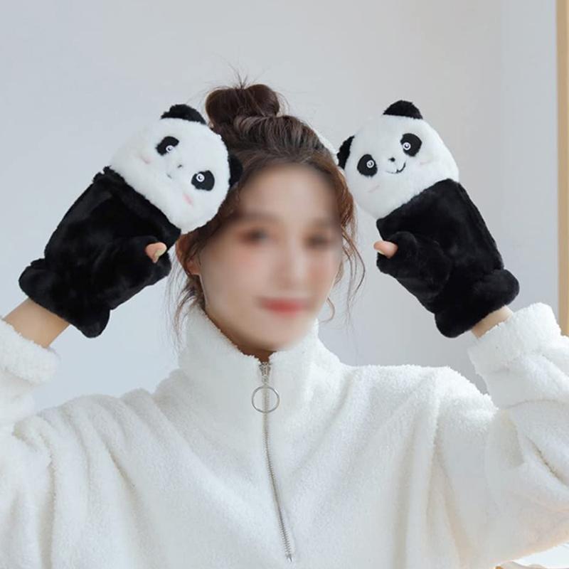 Cute Winter Warm Half Finger Gloves Dual-purpose Thickened Touchscreen Gloves for Women Girls