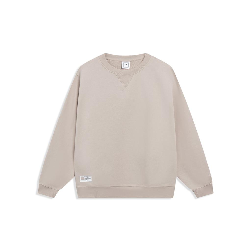 Li-Ning Sports Trend Series Solid Color Terry Pullover Loose Sweatshirt Men Tops Goat-Grey AWDT073-2