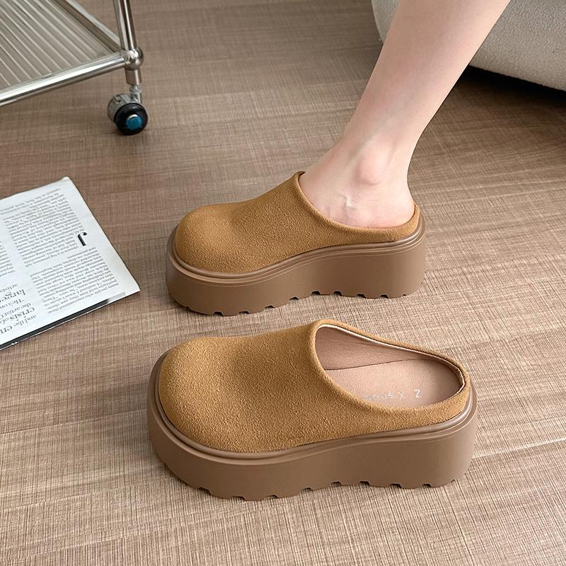 Fashion 2024 Autumn and Winter Retro New Fashion Women's Warm Plus Velvet Solid Color Thick-soled Toe-cap Cotton Slippers