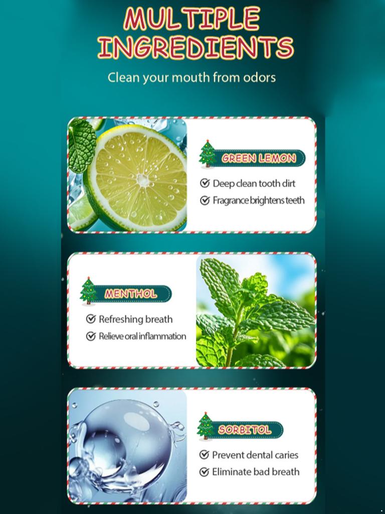 20 Pcs 10ml Christmas Mouthwash Green Lemon Mint Flavored Probiotics Oral Rinse for Long Lasting Fresh Breath Dental Care Travel Size