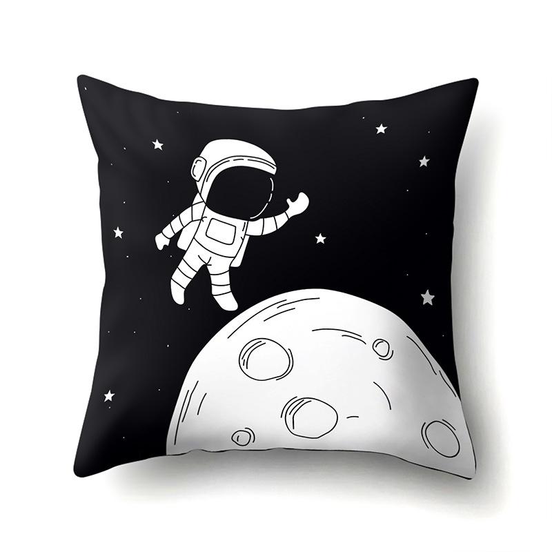 Astronaut Polyester Pillow Case Style Floral Print Peach Leather Velvet Pillow Case Creative Moon Car Waist Cushion Cover
