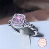New Square Big Pink AAA Cubic Zircon Rings For Women  Silver Trendy Party Engagement Wedding Jewelry Geometric Zircon Ring