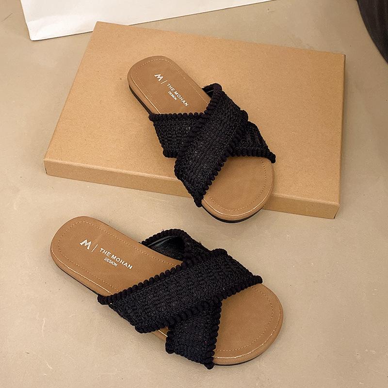 One-word Holiday Cool Slippers Women's Cool Slippers Design Soft Bottom Giant Beach Feeling Niche Retro