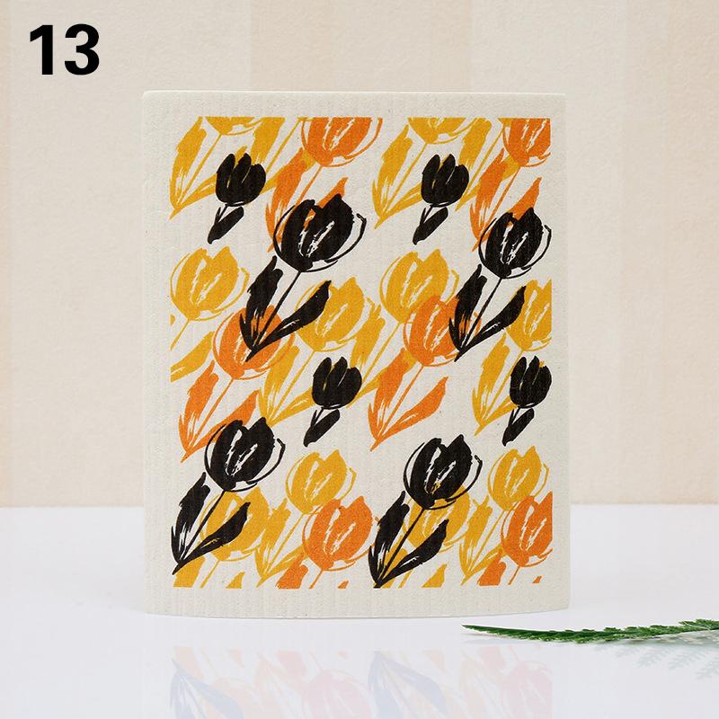 1PC Kitchen Printed Absorbent Dishcloth Cellulose Cleaning Cloths Wet Dry Household Rag Reusable