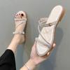 Cool Slippers Women's Summer New Internet Celebrity Flat-bottomed Rhinestone Fashion Outer Wear Women's Versatile Two Wear Beach Sandals