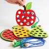 Early Education Montessori Lacing Toy Wooden Puzzles Rope-Wiring Toy Threading Rope Game
