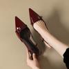 Summer French Wine Red Pointed Patent Leather Mid-heel Overhead Sandals for Women Retro Skinny Heel Back Empty Shoes