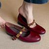 Metal Buckle Genuine Leather Women Mary Jane Shoes Women's French Shallow Mouth Single Shoes Low Heel Temperament Ballet Shoes