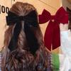 Wine Red Bowknot Hair Clips Velvet Bang Clip Sweet Large Bow Hairpin Girls