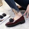 British Patent Leather Pointed Head Shallow Mouth Bow Single Shoes Women's Large Size Flat Bottom Low Heel Women's Shoes