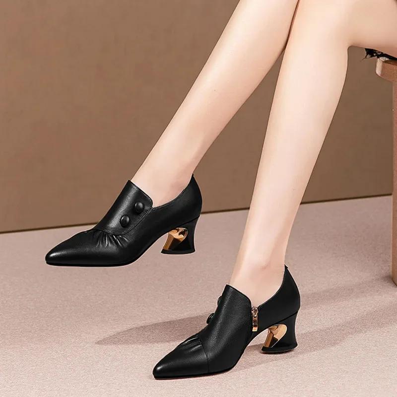 Thick Heel Fashion Shoes Women  Spring and Autumn New Pointed Toe Deep Mouth Sexy Striped Fashion High Heels Women’s