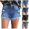 Women's Solid Color Casual Shorts Versatile Straight Leg Ripped Denim Shorts