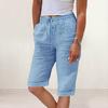 Women Summer Shorts Elastic Waistband Adjustable Drawstring Casual Pants with Pockets Solid Color Loose Fit Knee-length Pants