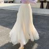Women High Waist Mesh Skirt Summer A Line Pleated Long Skirts Fish Tail Design
