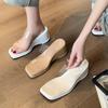 Fashion Summer Slippers New Transparent Belt Platform Square Toe Slope High Heel 7cm Sandals Women's Shoes Casual Slip On Slides Female