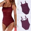 One Piece Swimsuit V Neck Tummy Control Women Vintage Bathing Suits Plus Size Swimwear Beach Padded Swim Wear Solid Monokinis