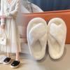 Large Size Thick-soled Fluffy Slippers Women's 2025 Autumn and Winter New Warm Plush Cross Cotton Mop Flat-bottomed Home Shoes