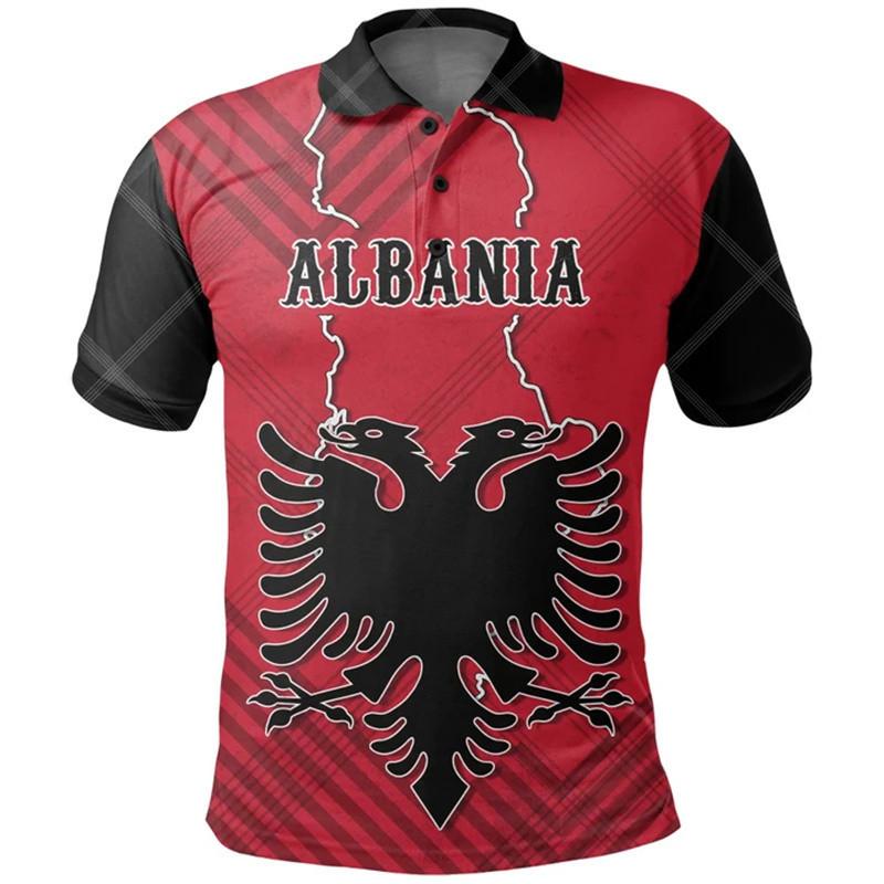 MMA Kick Boxing Muay Thai UFC Polo T-Shirt 3D Print Country National Flag Retro Vintage Albania Symbol Emblem Eagle Men Women Unisex Short Sleeve