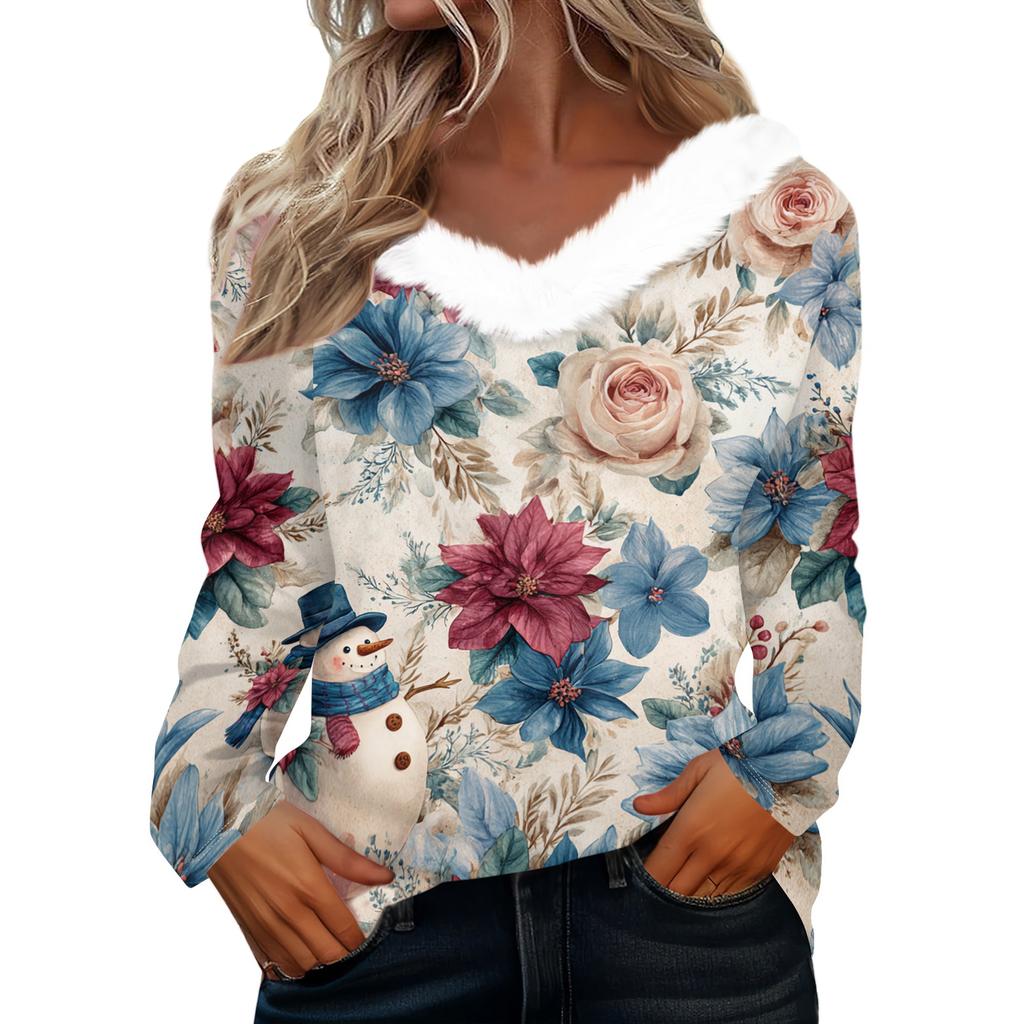Long Sleeve Shirts For Women Cute Tops Christmas Prints Tees Blouses Casual Plus Size Basic Tops Pullover
