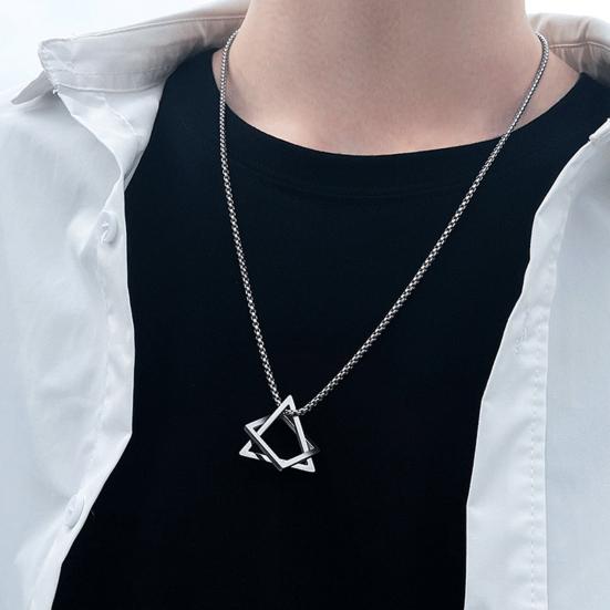 Men Necklace Triangle Square Pendant Necklace Dating Work Party Versatile Style Necklace Clothing