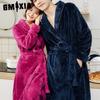 GMXIA Coral Fleece Couple Bathrobes for Women In Autumn and Winter, Long Thickened Fleece Pajamas, Flannel Warm Bathrobes for Winter