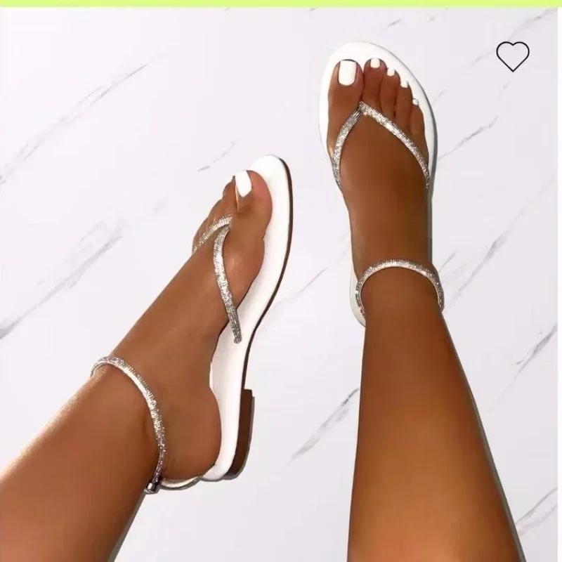 2025 Fashion Women Shoes Summer Simple Open Toe Sandals New Sequins Flat Pumps Ladies Casual Outdoors Beach Shoes Zapatos Mujer