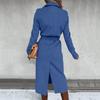 Women's Casual Fashion Solid Color Long-sleeved V-neck Tie Long Woolen Coat