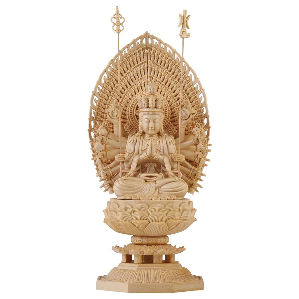 TheChanger Hanro Art Sculpture Buddha Statue Senju Kannon Buddhist Altar Buddha Statue Wooden Cypress Wood Carving Ornament Exclusive Senju Halo