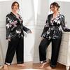 Plus Size Cardigan Tie-Up Robe and Sleep Pants Set for Women - Casual Loose Pajamas for Home or Outside Wear