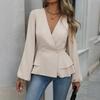 Women's V-neck Long-sleeved Button-down Top