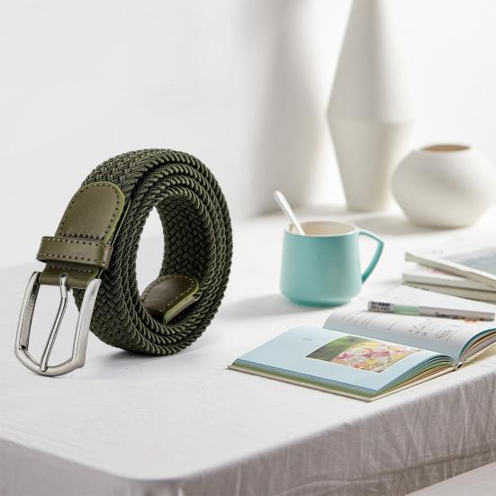 Men Belt Metal Pin Buckle Wide Band Anti-break Solid Color Firm Stitching Great Tougness Waist Strap Male Elastic Belt Pants Jeans Matching