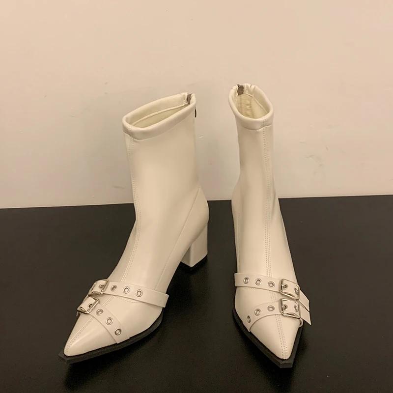 High Heeled Ankle Women's Boots 2024 New Pointed Velvet Sexy Women's Shoes Zipper Classic Japanese Boots Women's Boots Botas