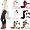 Simulation Fake Fox Wolf Tail Masquerade Party Ears Hair Hoop Novelty Tail Set  Halloween Day