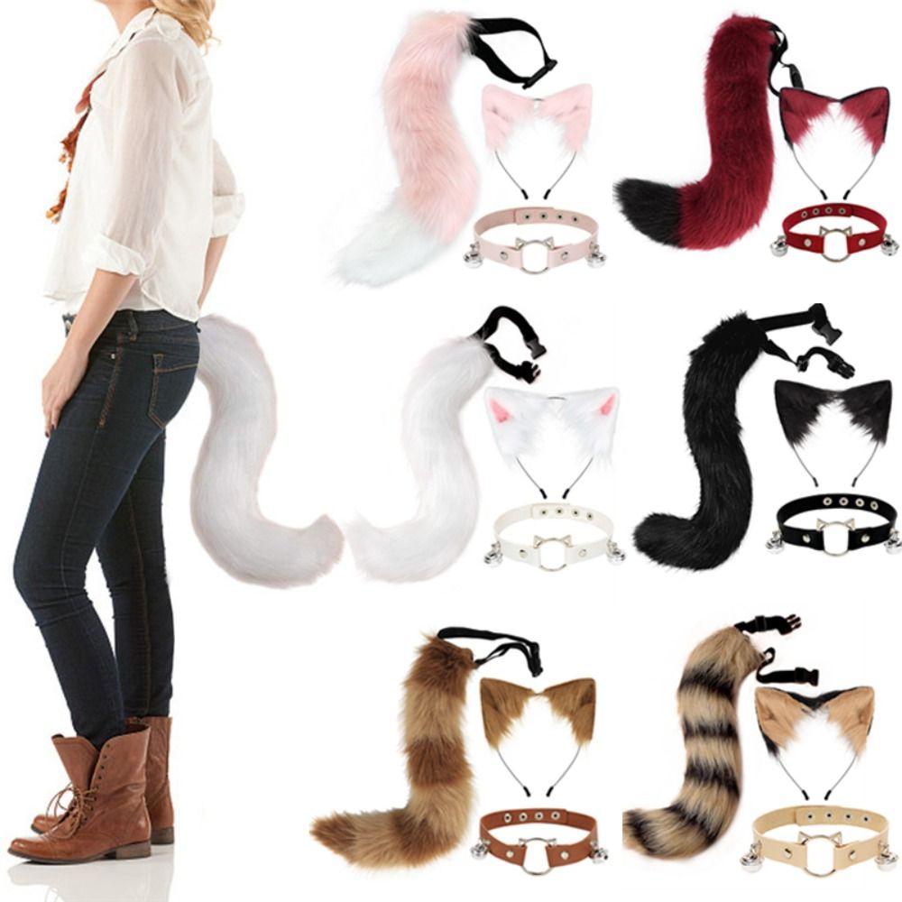 Simulation Fake Fox Wolf Tail Masquerade Party Ears Hair Hoop Novelty Tail Set Halloween Day