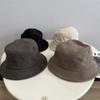 Retro Woolen Short Brim Flat Top Basin Hat Men Autumn and Winter Solid Color Simple Fashion Warm Bucket Hat Women