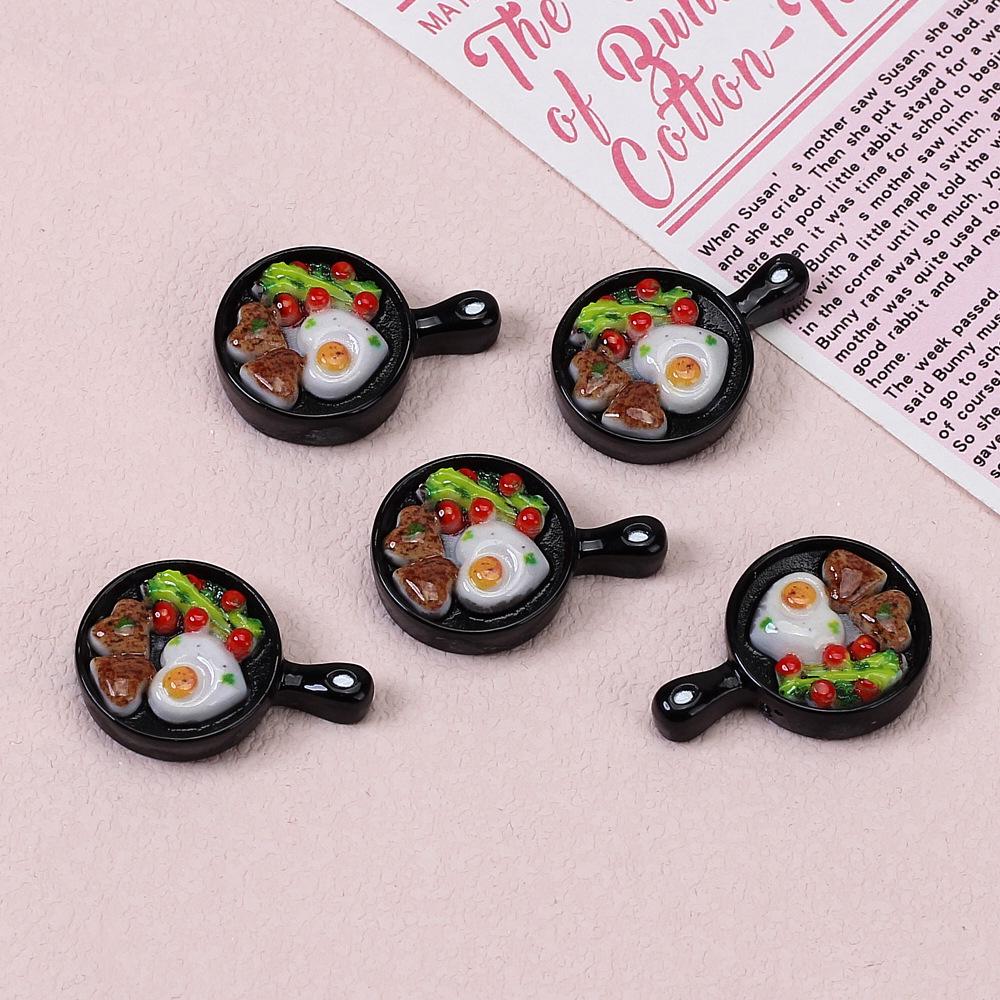 Resin Breakfast Toy Food: Frying Pan Cream & DIY Hair Clip Magnet Accessories