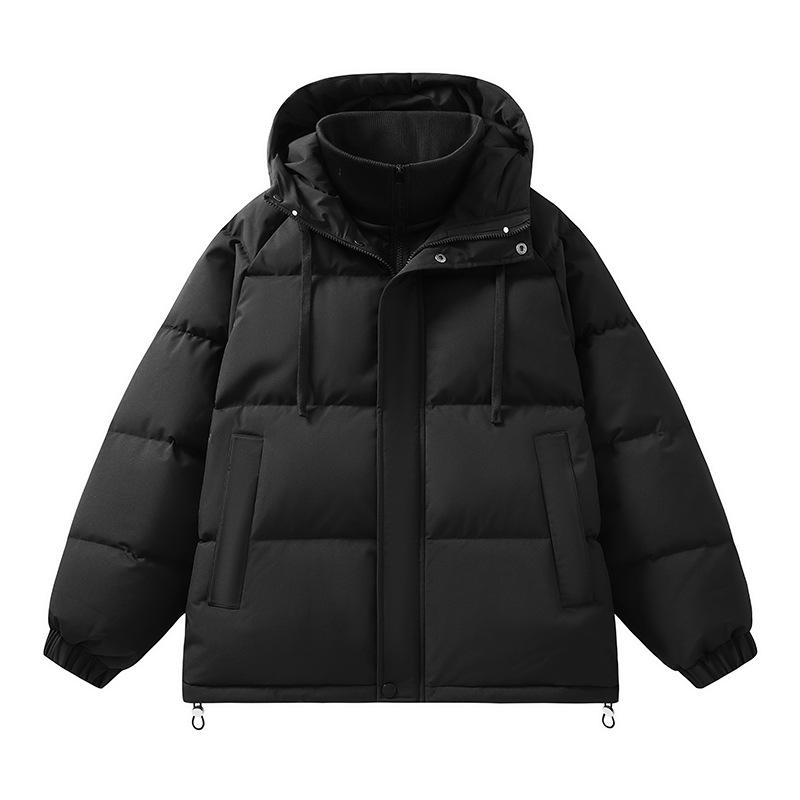 Down Jacket Men's New Winter Hooded Simple and Versatile Warm and Cold Casual Fashion Solid Color Stand Collar Jacket