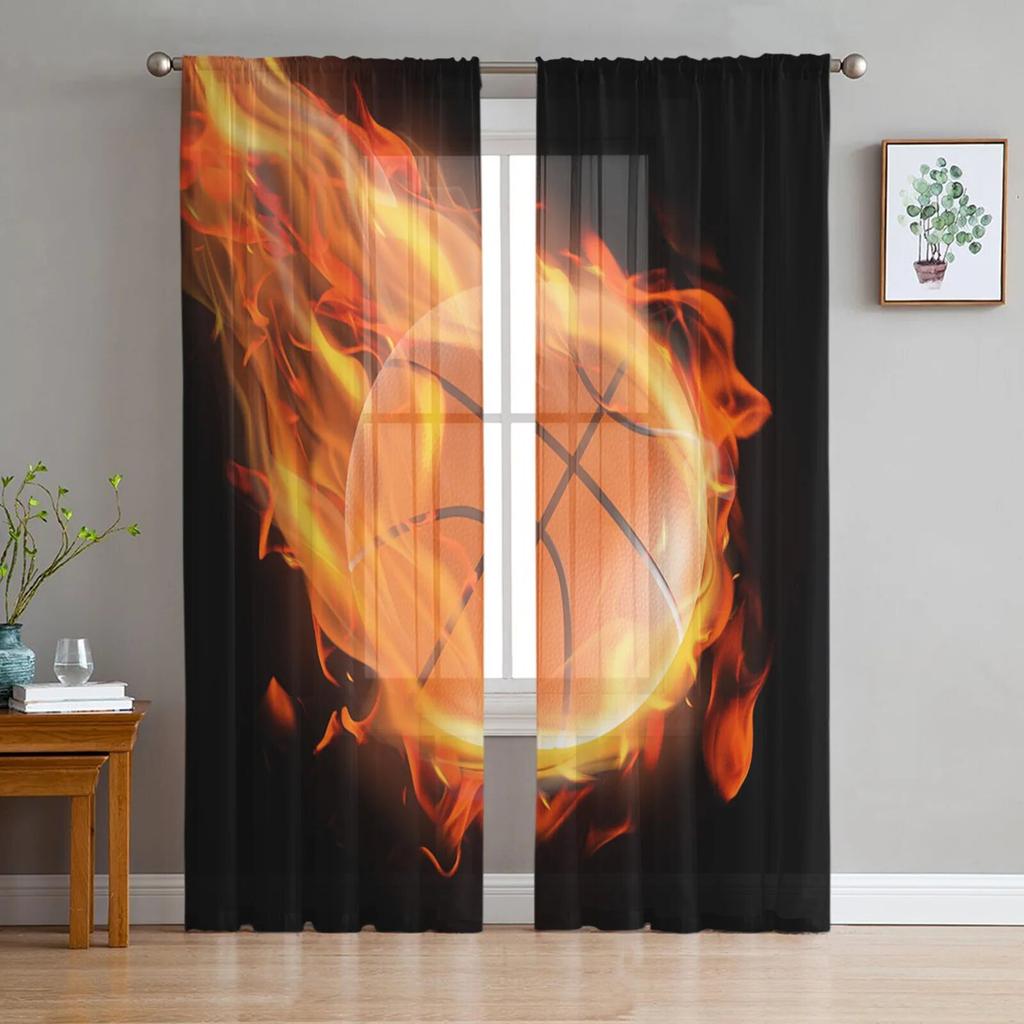 Comic Cartoon Basketball Sheer Curtain for Bedroom Tulle Voile Curtain for Kitchen Living Room Decor Window Treatment