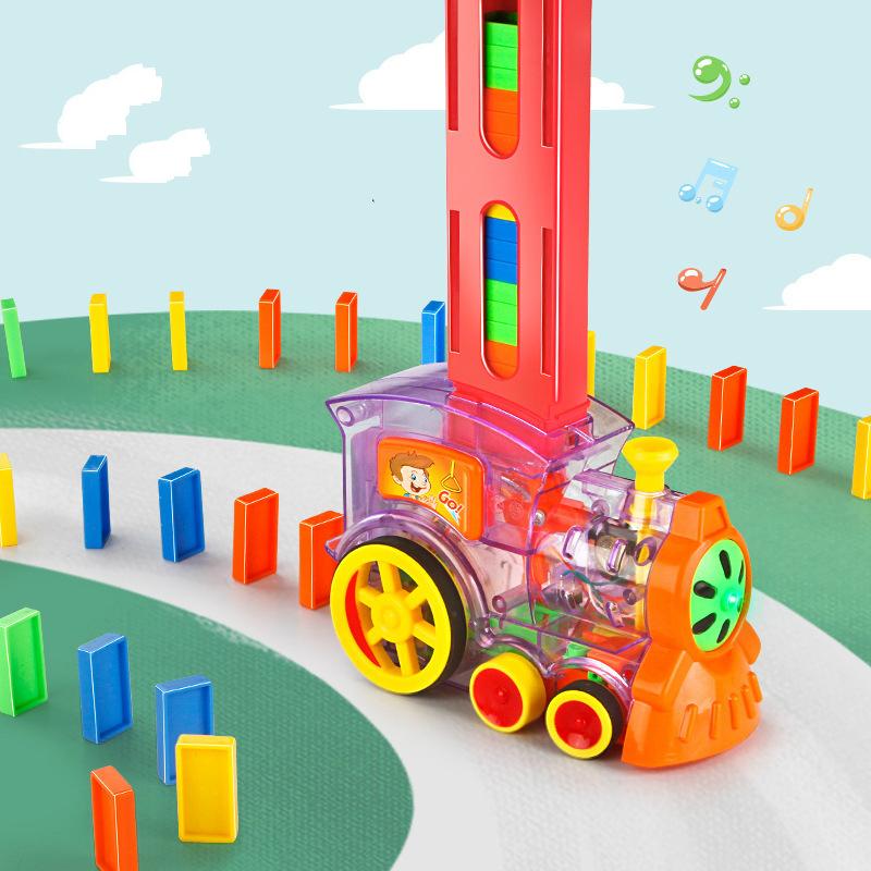 Electric Automatic Laying Domino Brick Train Building Blocks Rocket Toys For Children Colorful Domino Game Educational Toys Gift