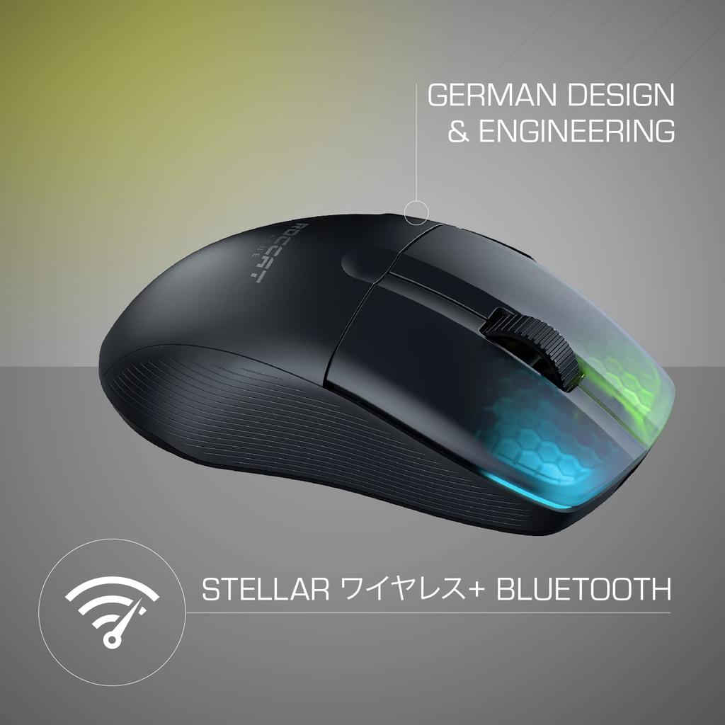 ROCCAT Gaming Mouse Kone Pro Air Wireless German Design 2.4GHz/Bluetooth Black/Black Optical/19K/Optical Switch/Side Button/Lightweight